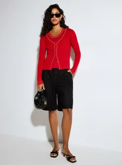 Contrasting piping cardigan and cami
