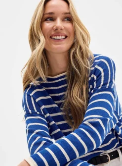 Contrasting rolled trim striped sweater