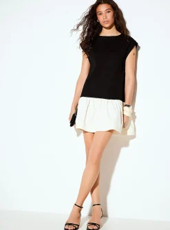 Contrasting ruffled trim loose minidress