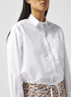 Contrasting seams blousing shirt