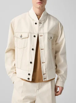 Contrasting stitching ivory bomber
