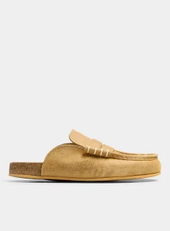 Contrasting stitching penny slit mules