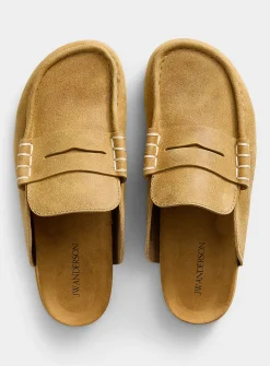 Contrasting stitching penny slit mules