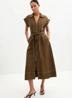 Contrasting stitching zip-up dress