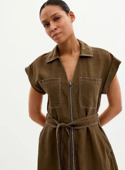 Contrasting stitching zip-up dress