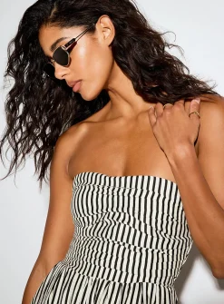 Contrasting stripes pleated tube maxi dress