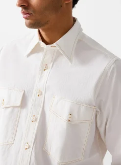 Contrasting topstitching patch pockets shirt