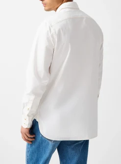 Contrasting topstitching patch pockets shirt