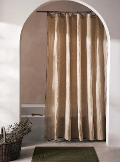 Contrasting trim pure linen shower curtain