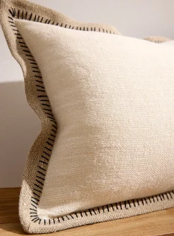 Contrasting trim pure linen removable-cover cushion