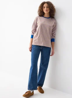 Contrasting trim striped T-shirt