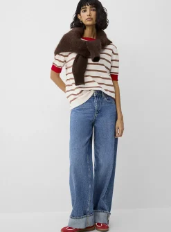 Contrasting trim striped sweater
