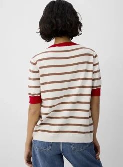 Contrasting trim striped sweater