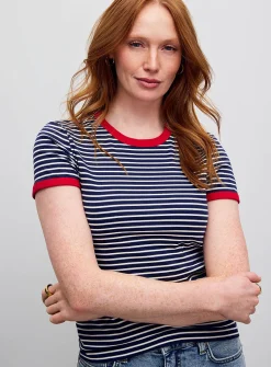 Contrasting trim striped T-shirt
