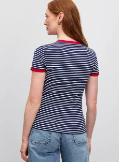Contrasting trim striped T-shirt