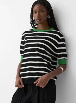 Contrasting trim striped sweater