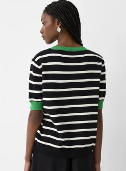 Contrasting trim striped sweater