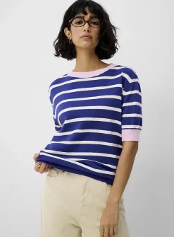 Contrasting trim striped sweater