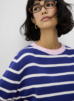 Contrasting trim striped sweater