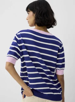 Contrasting trim striped sweater
