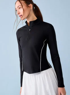 Contrast-trim mock-neck golf top