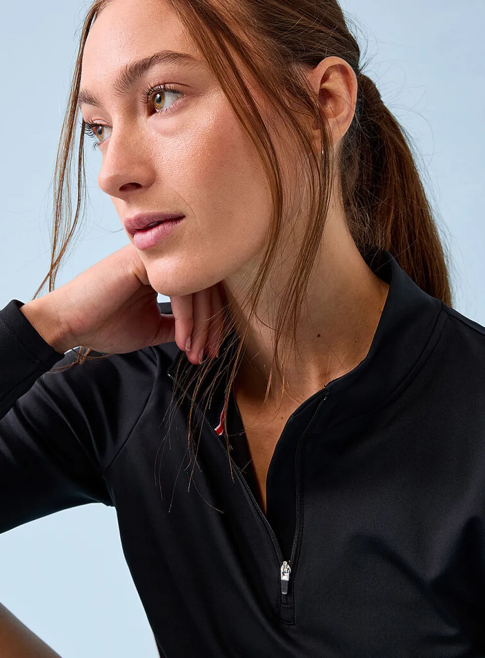 Contrast-trim mock-neck golf top