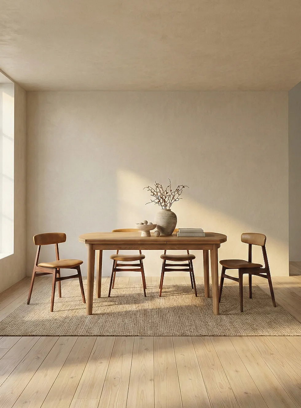 Copenhagen oak wood table with extensions