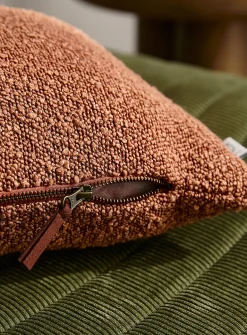 Copper-brown bouclé removable-cover cushion