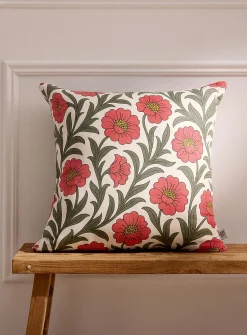 Coral flowers linen-blend removable-cover cushion