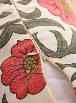 Coral flowers linen-blend removable-cover cushion