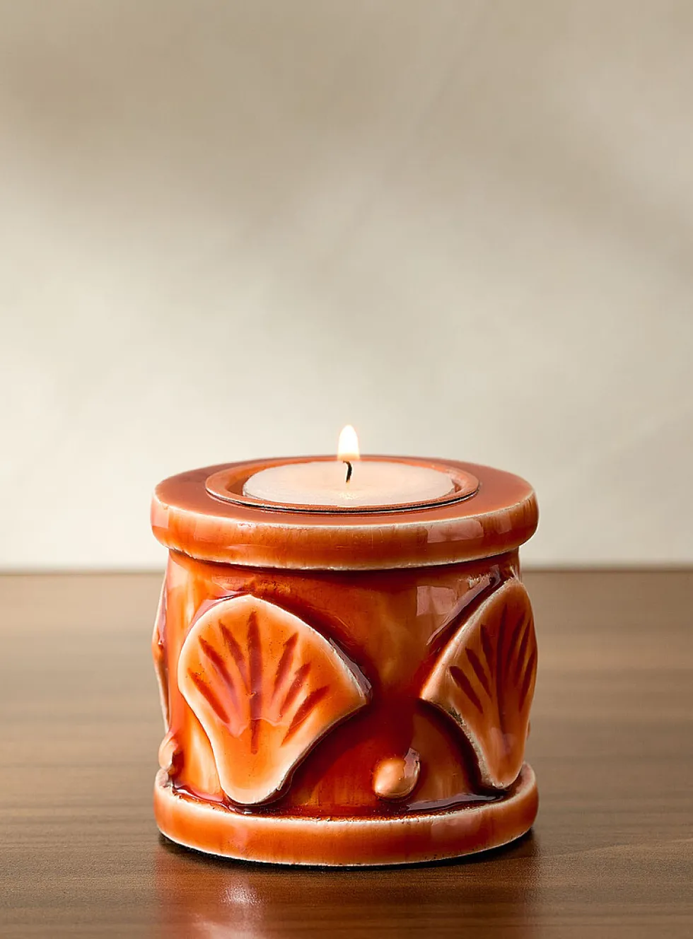 Coral seashells orange tea light holder