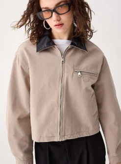 Corduroy collar cropped jacket