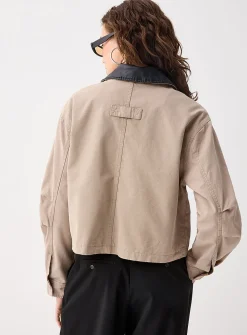 Corduroy collar cropped jacket