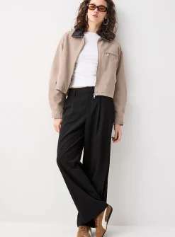 Corduroy collar cropped jacket