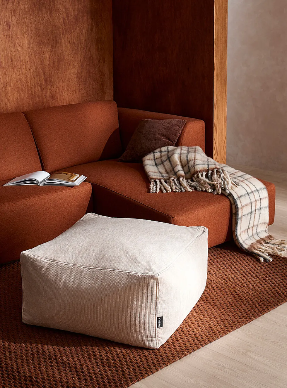 Corduroy oversized square pouf
