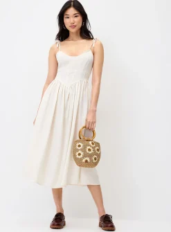 Corset faux-denim maxi dress