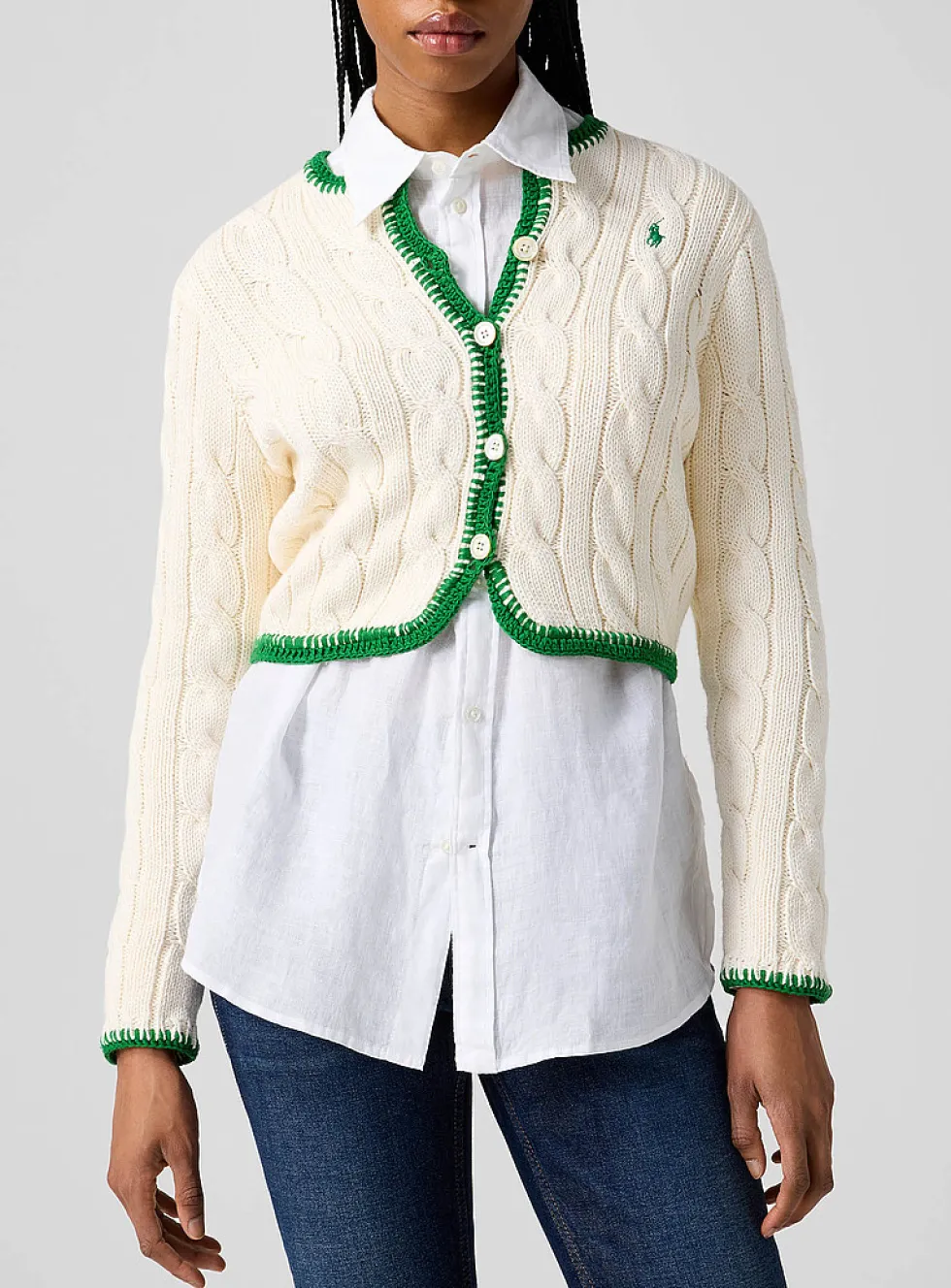 Cotton cable-knit cropped cardigan