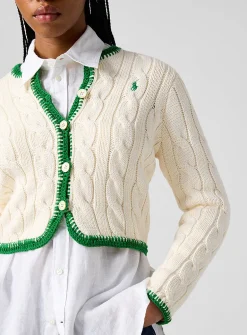 Cotton cable-knit cropped cardigan