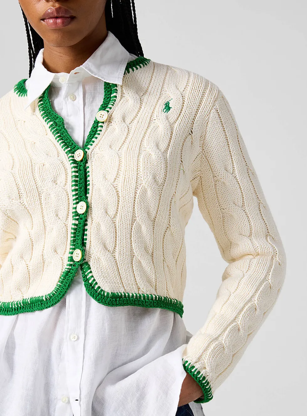 Cotton cable-knit cropped cardigan