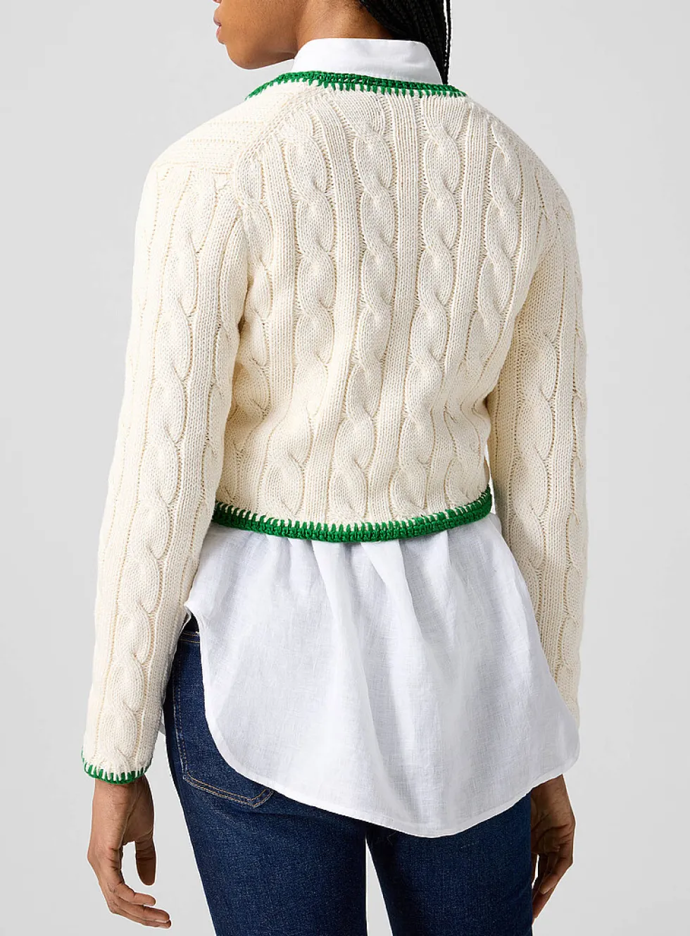 Cotton cable-knit cropped cardigan