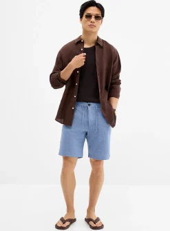 Cotton-linen jacquard Bermudas