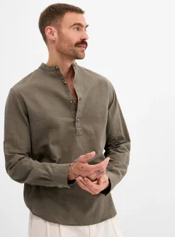 Cotton-linen pull-on shirt
