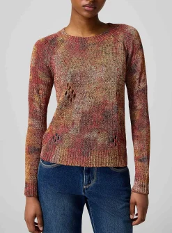 Cotton-paper blend distressed sweater