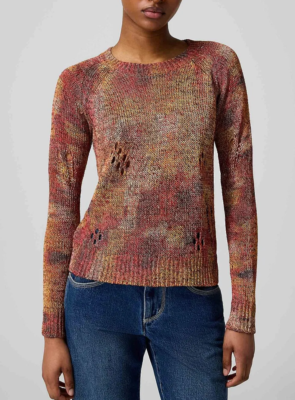 Cotton-paper blend distressed sweater