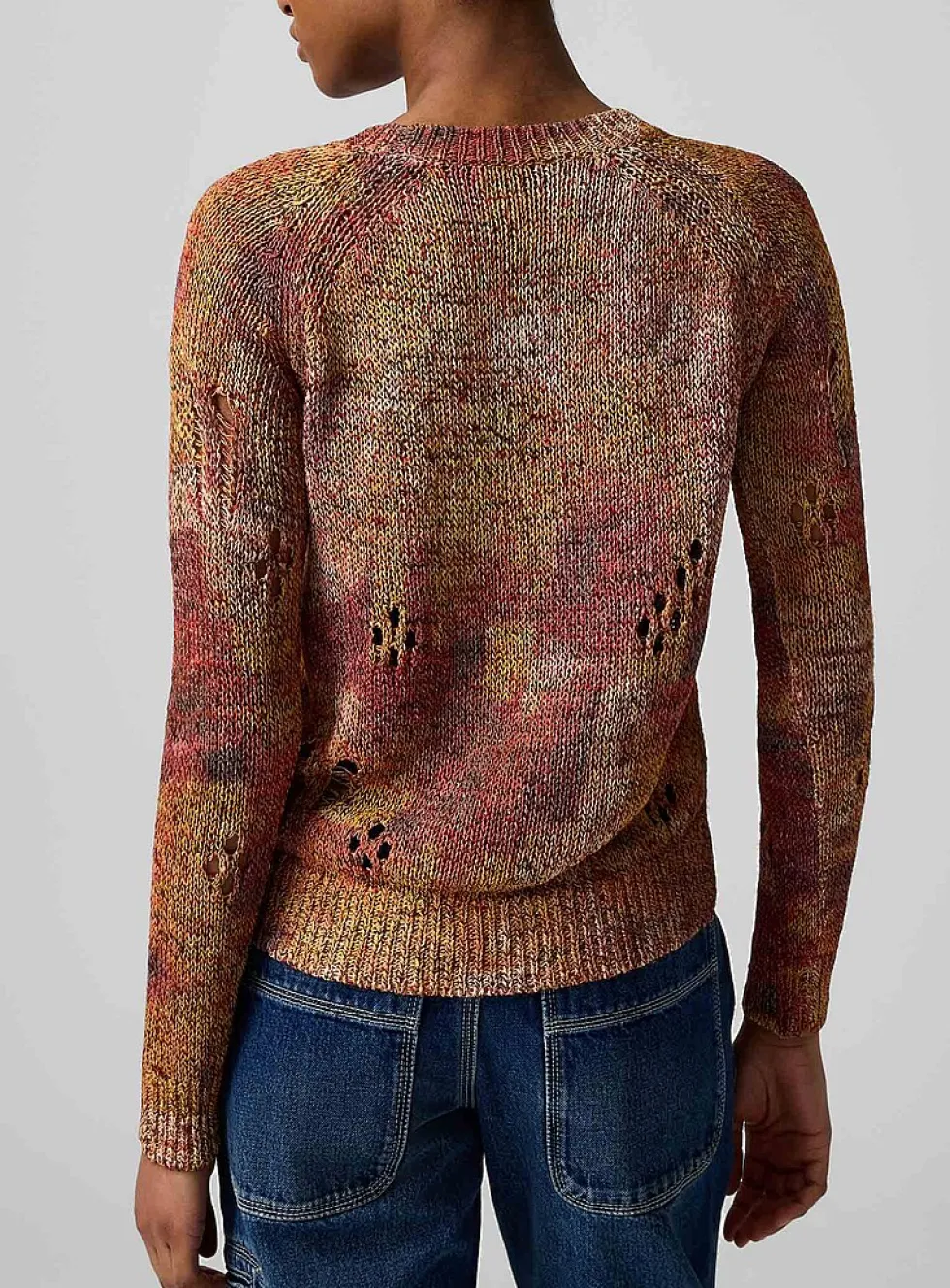 Cotton-paper blend distressed sweater
