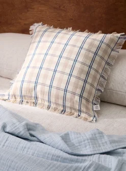 Country checks linen-blend removable-cover cushion