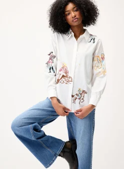 Cowgirl embroidery loose shirt