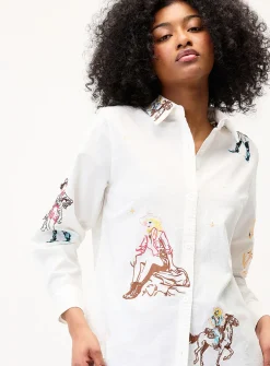 Cowgirl embroidery loose shirt