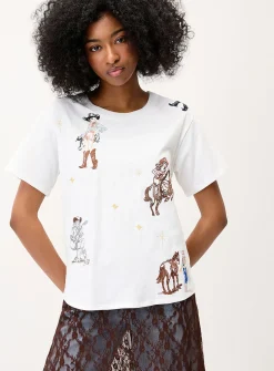 Cowgirl embroidery loose T-shirt