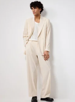 Cream double-pleated pant